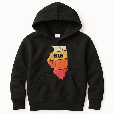 Illinois Retro Local Map Heart Area Code 815 Kids Hoodie