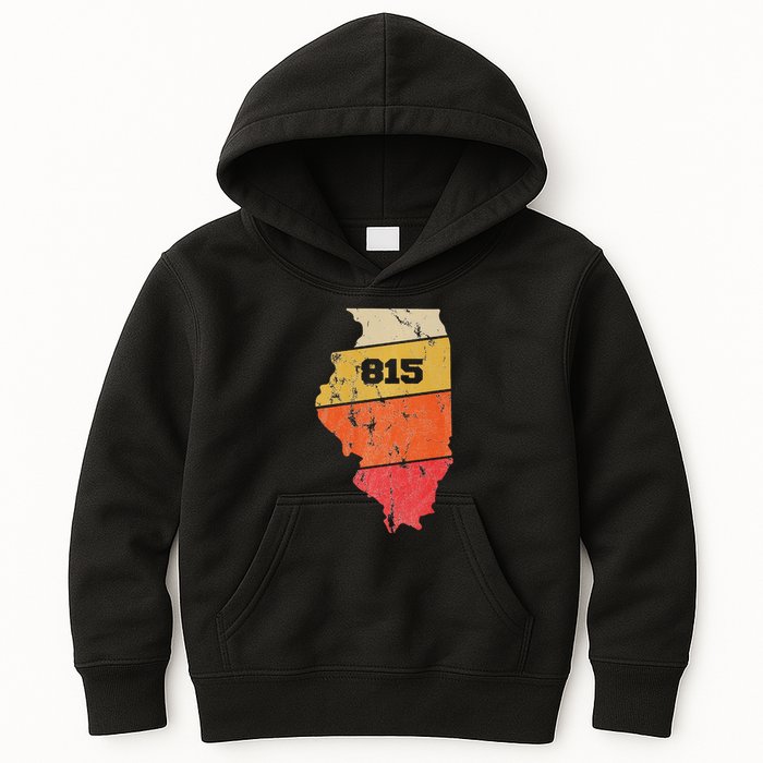 Illinois Retro Local Map Heart Area Code 815 Kids Hoodie