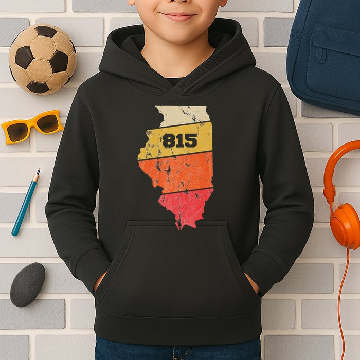 Illinois Retro Local Map Heart Area Code 815 Kids Hoodie