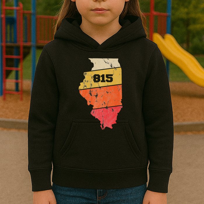 Illinois Retro Local Map Heart Area Code 815 Kids Hoodie