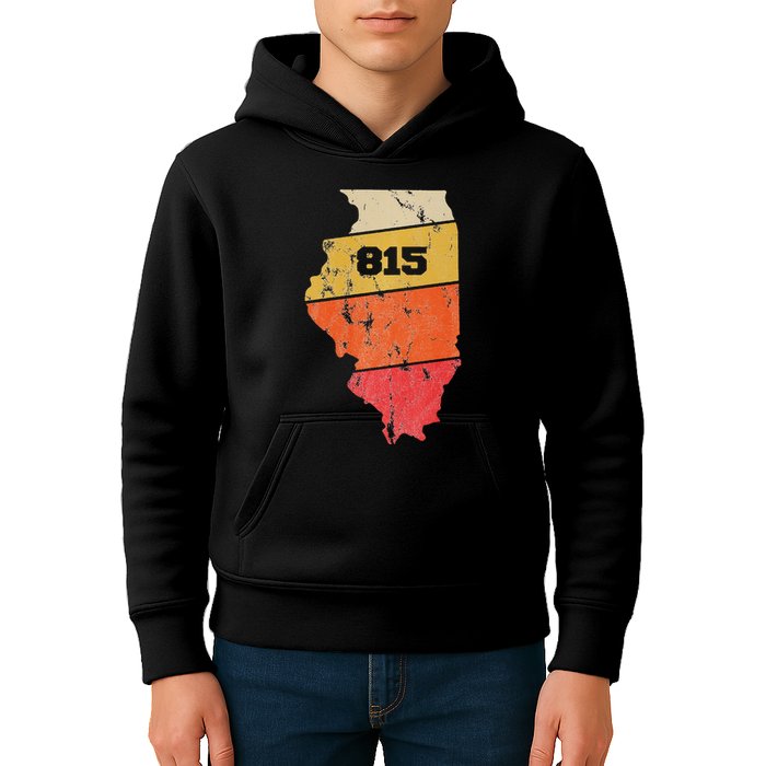 Illinois Retro Local Map Heart Area Code 815 Kids Hoodie