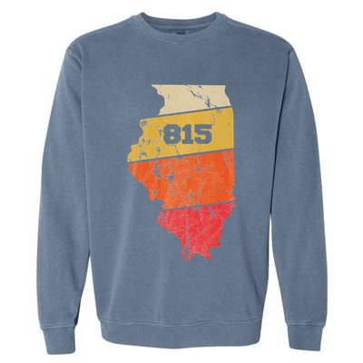 Illinois Retro Local Map Heart Area Code 815 Garment-Dyed Sweatshirt