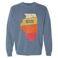 Illinois Retro Local Map Heart Area Code 815 Garment-Dyed Sweatshirt