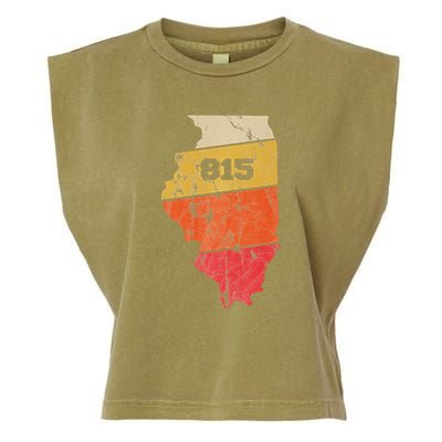 Illinois Retro Local Map Heart Area Code 815 Garment-Dyed Women's Muscle Tee