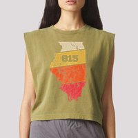 Illinois Retro Local Map Heart Area Code 815 Garment-Dyed Women's Muscle Tee