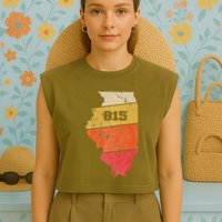 Illinois Retro Local Map Heart Area Code 815 Garment-Dyed Women's Muscle Tee