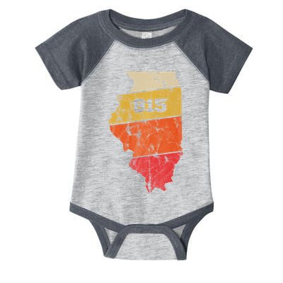 Illinois Retro Local Map Heart Area Code 815 Infant Baby Jersey Bodysuit