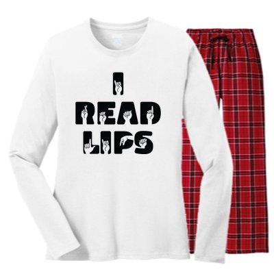 I Read Lips Sign Language Awareness Women's Long Sleeve Flannel Pajama Set 