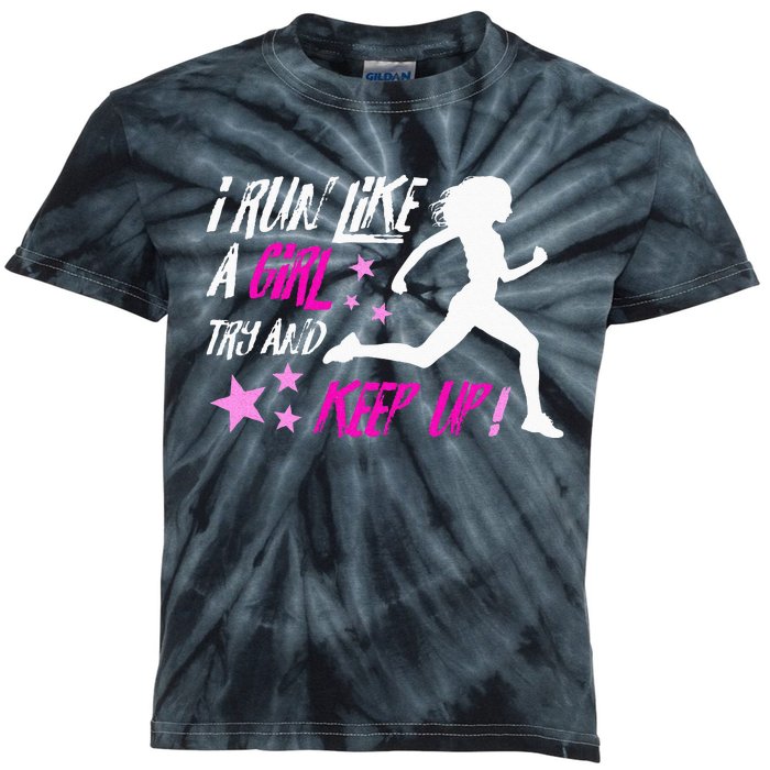 I Run Like A Girl Running Kids Tie-Dye T-Shirt