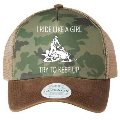 I Ride Like A Girl Try To Keep Up Snowmobile Cute Gift Legacy Tie Dye Trucker Hat