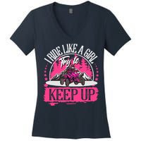 I Ride Like A Girl Try To Keep Up I Quad ATV Offroad Wo Women's V-Neck T-Shirt