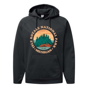 Isle Royale Michigan National Park Funny Gift Moose Sillhouete Gift Performance Fleece Hoodie