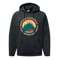 Isle Royale Michigan National Park Funny Gift Moose Sillhouete Gift Performance Fleece Hoodie