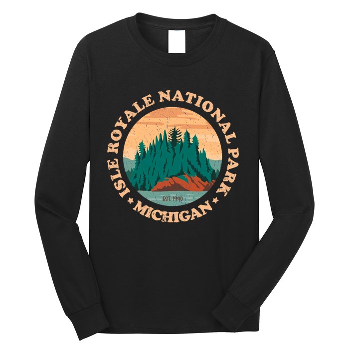 Isle Royale Michigan National Park Funny Gift Moose Sillhouete Gift Long Sleeve Shirt