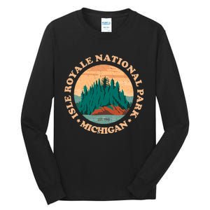 Isle Royale Michigan National Park Funny Gift Moose Sillhouete Gift Tall Long Sleeve T-Shirt