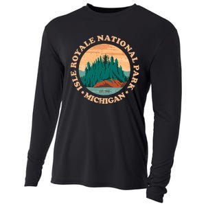 Isle Royale Michigan National Park Funny Gift Moose Sillhouete Gift Cooling Performance Long Sleeve Crew