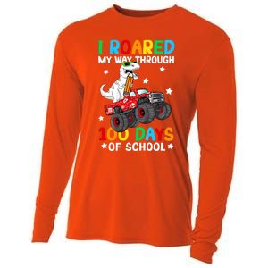 I Roared My Way Through 100 Days Of School Dinosaur Smarter Gift Cooling Performance Long Sleeve Crew