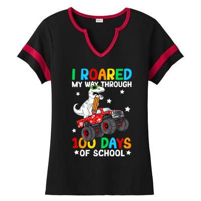 I Roared My Way Through 100 Days Of School Dinosaur Smarter Gift Ladies Halftime Notch Neck Tee