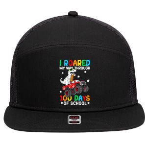 I Roared My Way Through 100 Days Of School Dinosaur Smarter Gift 7 Panel Mesh Trucker Snapback Hat