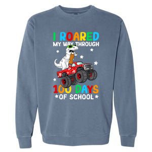 I Roared My Way Through 100 Days Of School Dinosaur Smarter Gift Garment-Dyed Sweatshirt