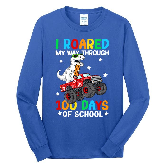 I Roared My Way Through 100 Days Of School Dinosaur Smarter Gift Tall Long Sleeve T-Shirt