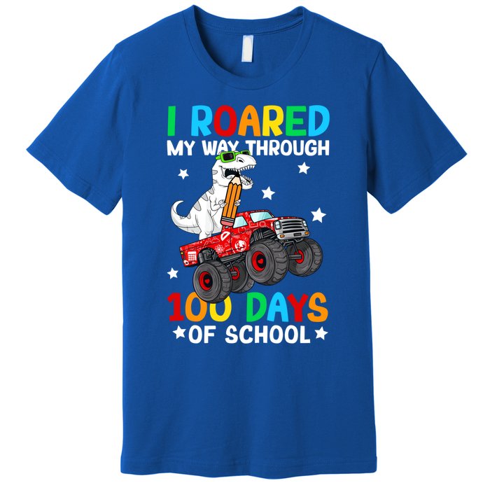 I Roared My Way Through 100 Days Of School Dinosaur Smarter Gift Premium T-Shirt