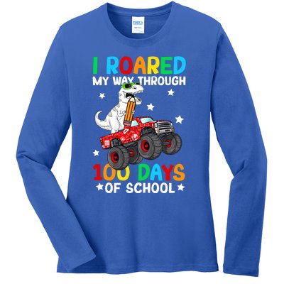 I Roared My Way Through 100 Days Of School Dinosaur Smarter Gift Ladies Long Sleeve Shirt