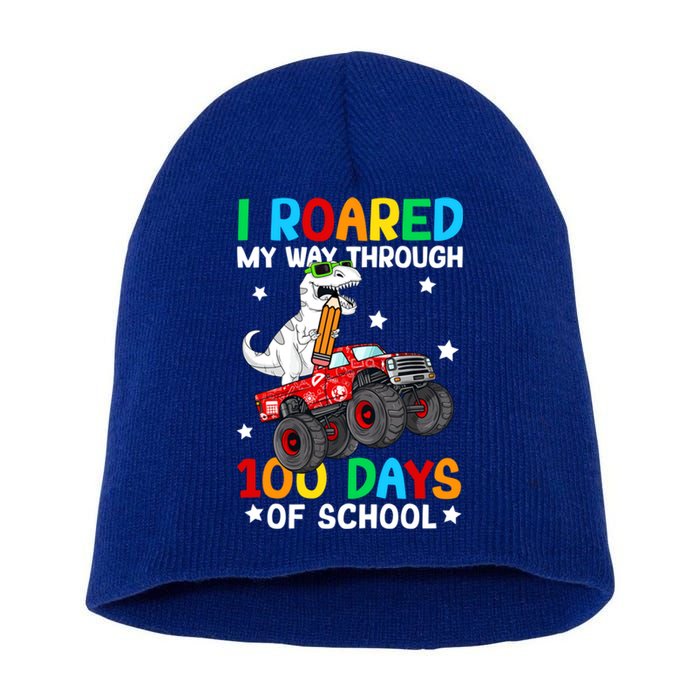 I Roared My Way Through 100 Days Of School Dinosaur Smarter Gift Short Acrylic Beanie