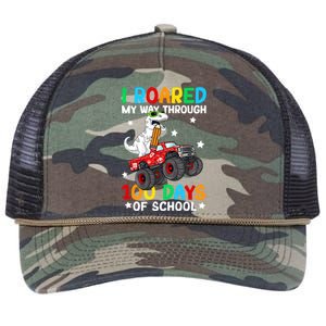 I Roared My Way Through 100 Days Of School Dinosaur Smarter Gift Retro Rope Trucker Hat Cap