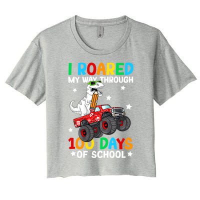 I Roared My Way Through 100 Days Of School Dinosaur Smarter Gift Women's Crop Top Tee