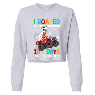 I Roared My Way Through 100 Days Of School Dinosaur Smarter Gift Cropped Pullover Crew