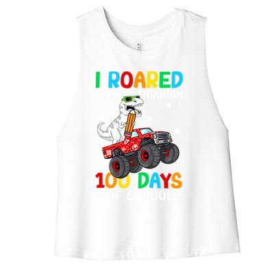 I Roared My Way Through 100 Days Of School Dinosaur Smarter Gift Women's Racerback Cropped Tank