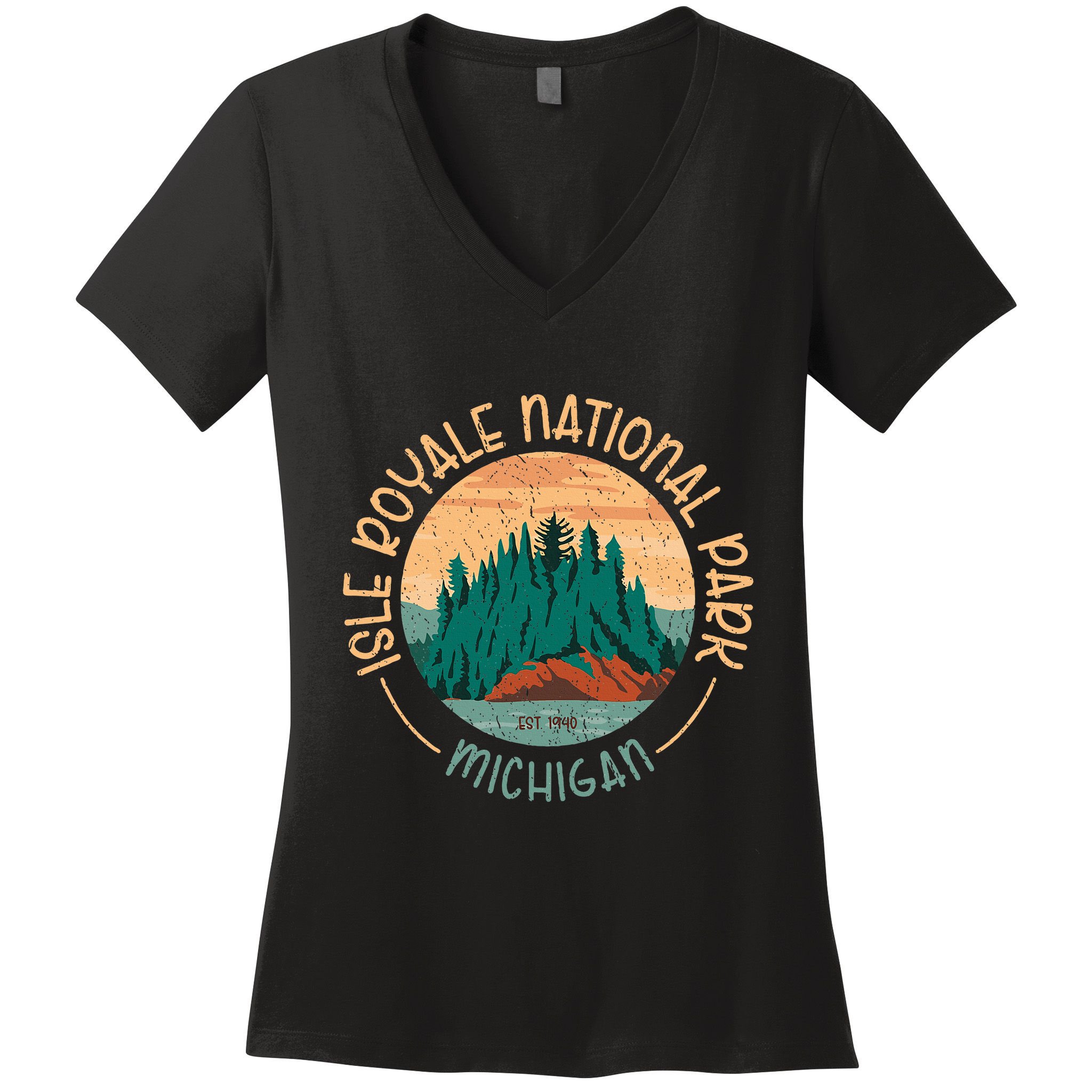 Isle Royale Michigan National Park Moose Sillhouete Women's V-Neck T-Shirt