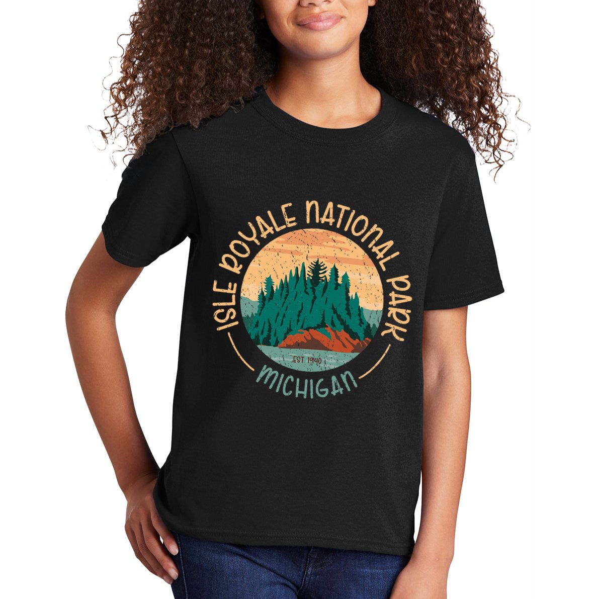 Isle Royale Michigan National Park Moose Sillhouete Kids T-Shirt