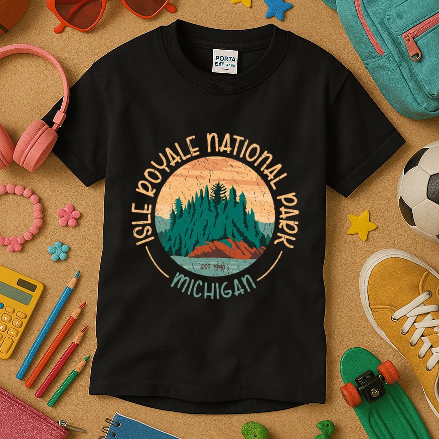 Isle Royale Michigan National Park Moose Sillhouete Kids T-Shirt