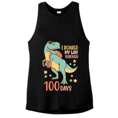 I Roared My Way Through 100 Days Dinosaur Ladies PosiCharge Tri-Blend Wicking Tank