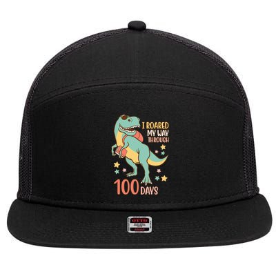 I Roared My Way Through 100 Days Dinosaur 7 Panel Mesh Trucker Snapback Hat
