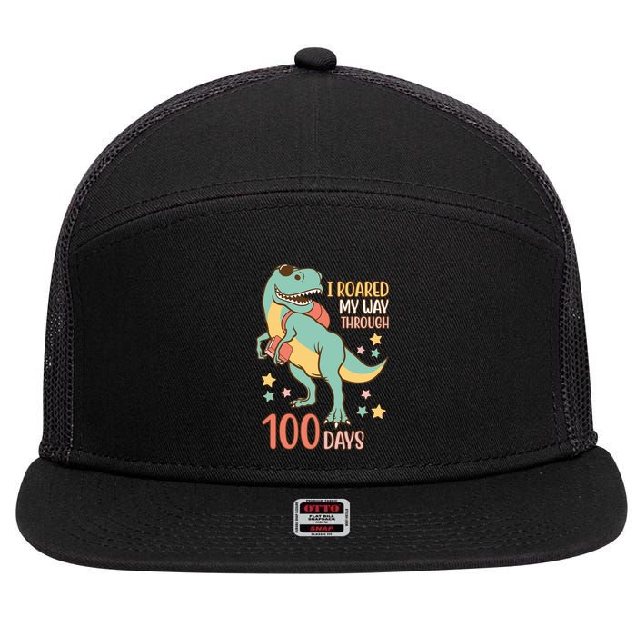 I Roared My Way Through 100 Days Dinosaur 7 Panel Mesh Trucker Snapback Hat