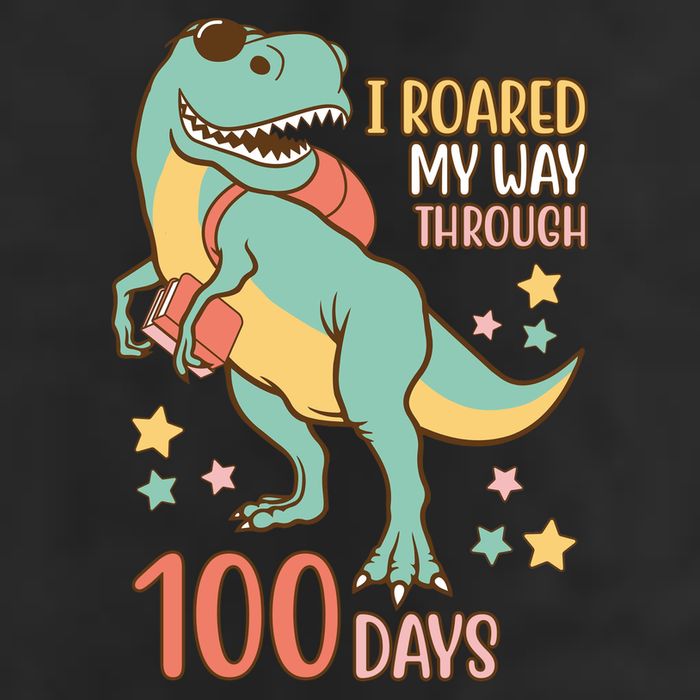 I Roared My Way Through 100 Days Dinosaur 7 Panel Mesh Trucker Snapback Hat