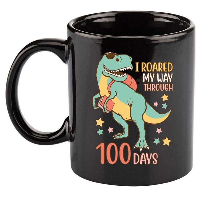 I Roared My Way Through 100 Days Dinosaur 11oz C Handle Ceramic Mug