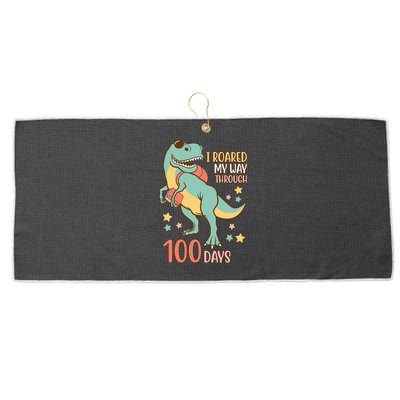 I Roared My Way Through 100 Days Dinosaur Large Microfiber Waffle Golf Towel