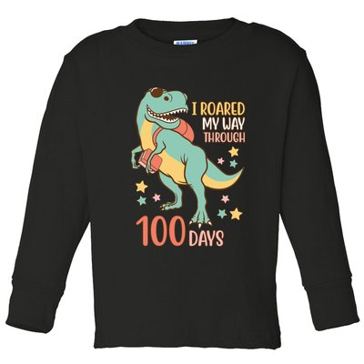 I Roared My Way Through 100 Days Dinosaur Toddler Long Sleeve Shirt