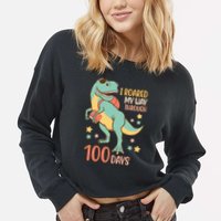 I Roared My Way Through 100 Days Dinosaur Cropped Pullover Crew