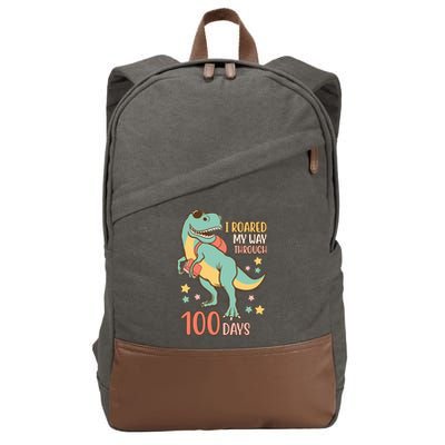 I Roared My Way Through 100 Days Dinosaur Cotton Canvas Backpack
