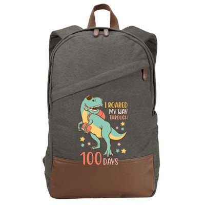 I Roared My Way Through 100 Days Dinosaur Cotton Canvas Backpack