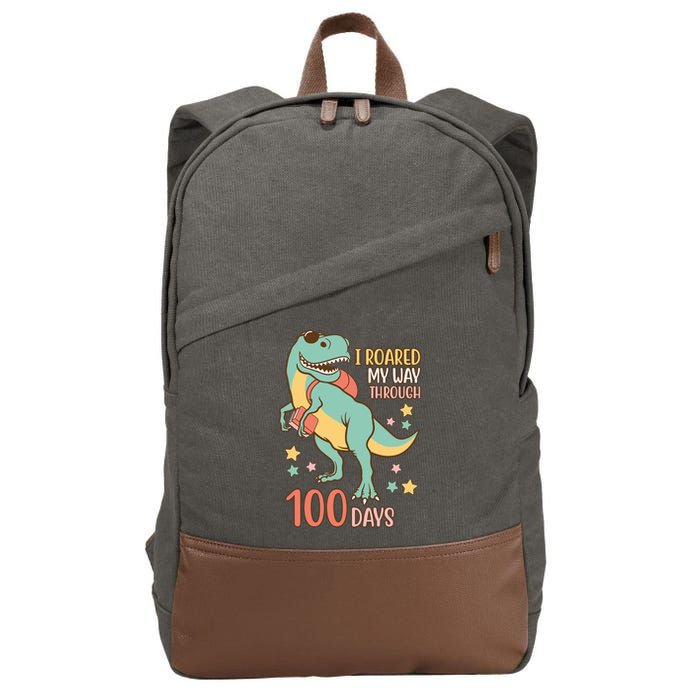 I Roared My Way Through 100 Days Dinosaur Cotton Canvas Backpack