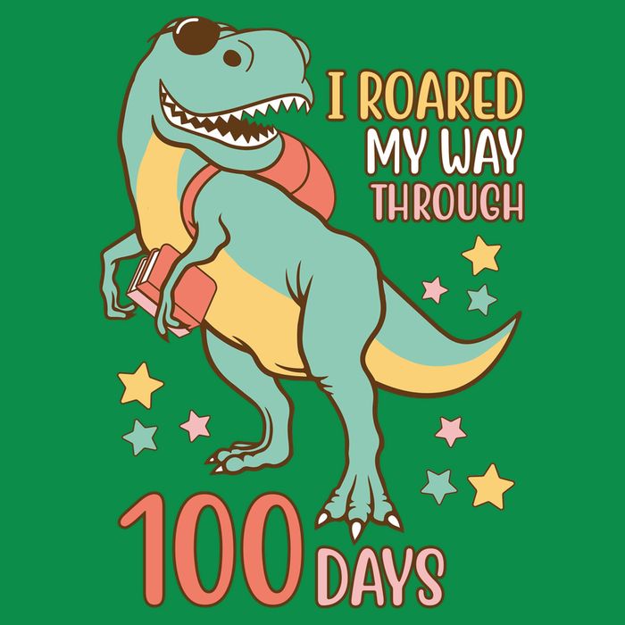 I Roared My Way Through 100 Days Dinosaur Button