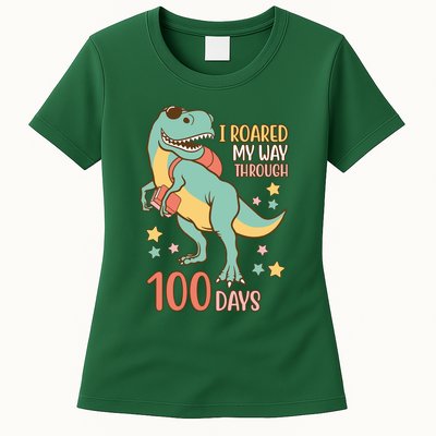 I Roared My Way Through 100 Days Dinosaur Womens T-Shirt