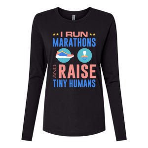 I Run Marathons And Raise Tiny Hu Funny Mom Runner Gift Womens Cotton Relaxed Long Sleeve T-Shirt