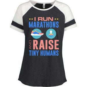 I Run Marathons And Raise Tiny Hu Funny Mom Runner Gift Enza Ladies Jersey Colorblock Tee